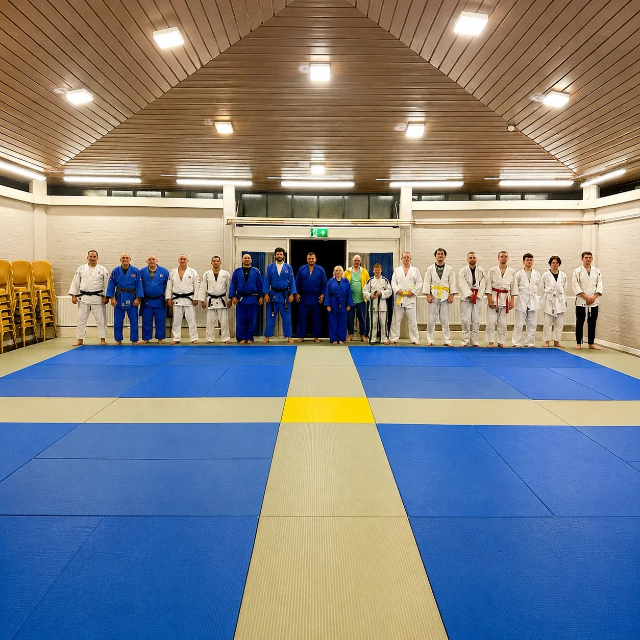 Class lined up on the mats, 'great first night back', 2026